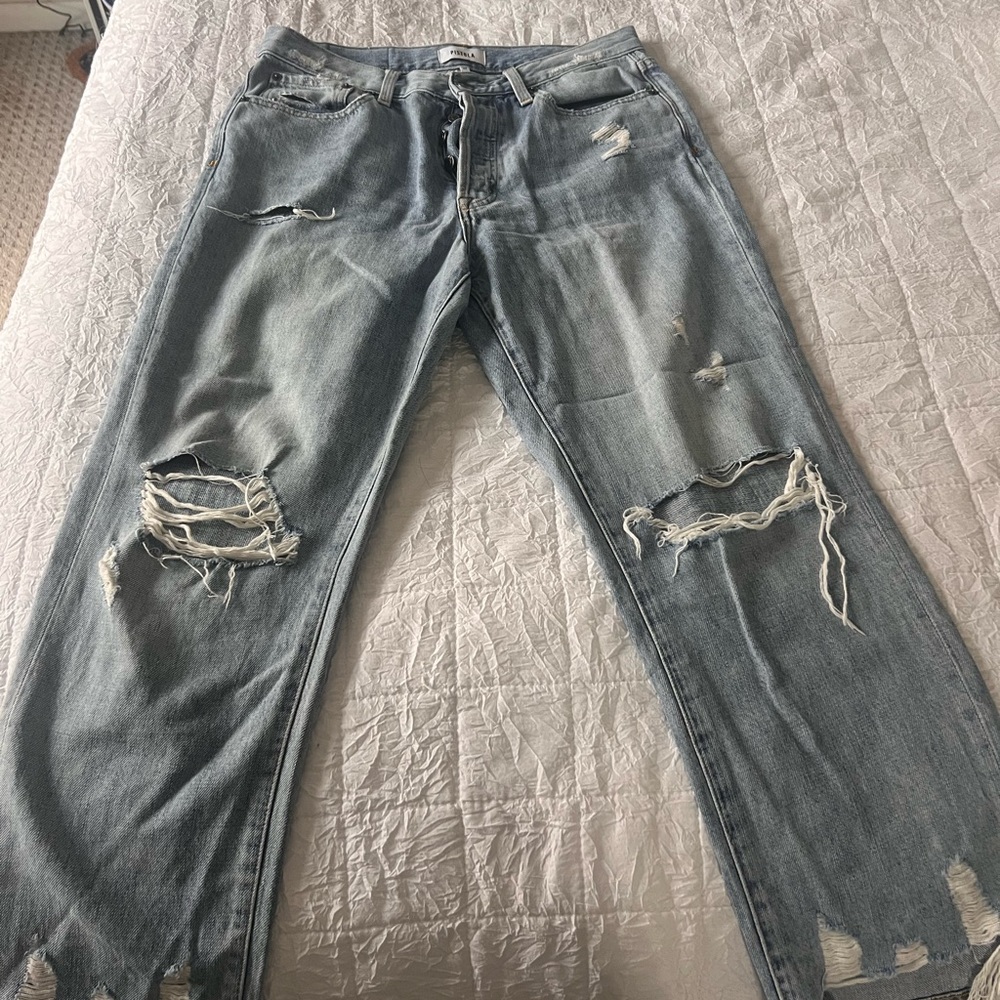 Pistola High Rise Distressed Jeans - Light Blue